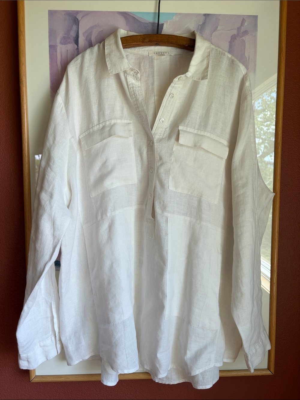 Trenery 100% Linen White Luxury Tunic Blouse NWOT, Size XXL